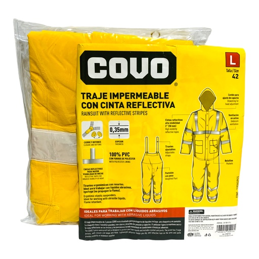 [11382] TRAJE IMPERMEABLE CON CINTA REFLECTIVA 2 PIEZAS TALLA L COVO