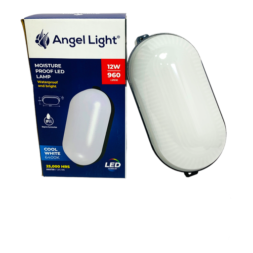 [11413] LAMPARA LED A PRUEBA DE HUMEDA 12W NEGRO LUZ FRIA 6400K ANGEL LIGHT