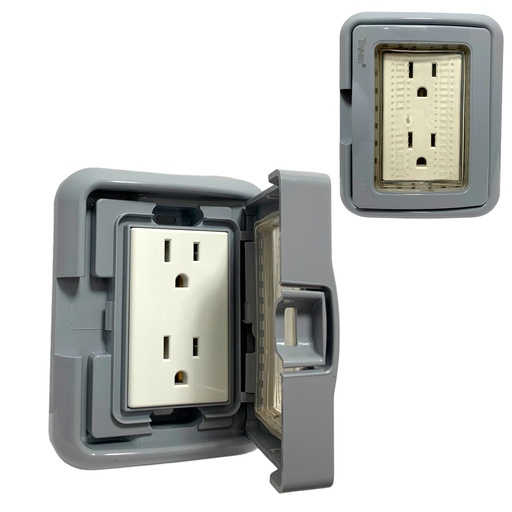 [11455] TOMACORRIENTE DOBLE CON CUBIERTA IMPERMEABLE 127/250V 15A TROEN
