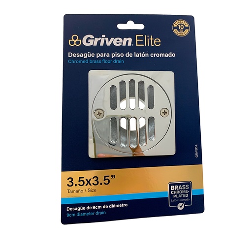 [11471] DESAGUE PARA PISO 3.5 X 3.5" DE LATON CROMADO GRIVEN ELITE