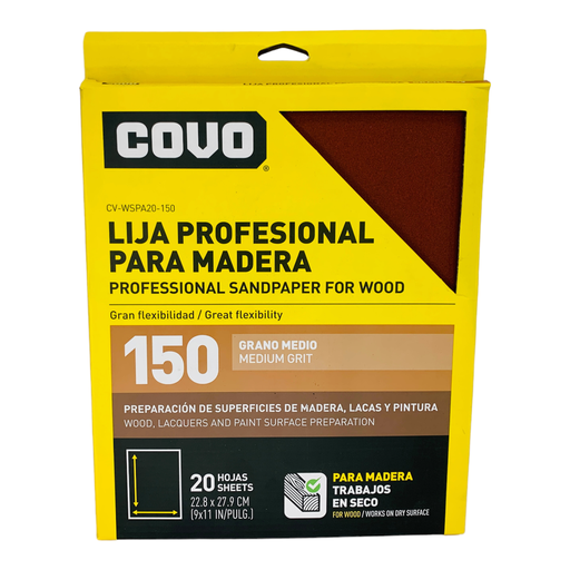 [11479] LIJA PROFESIONAL 9" X 11" PARA MADERA GRANO 150 COVO