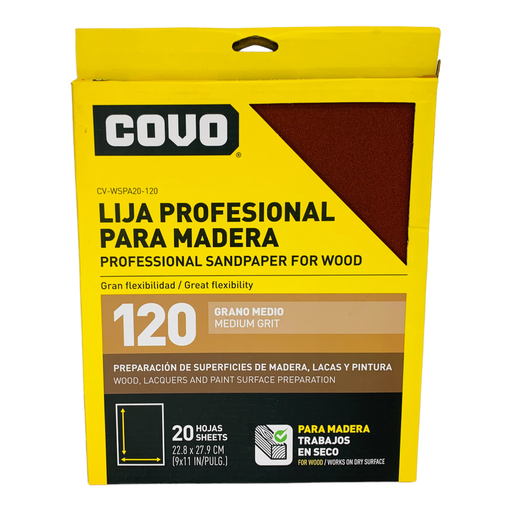 [11481] LIJA PROFESIONAL 9" X 11" PARA MADERA GRANO 120 COVO