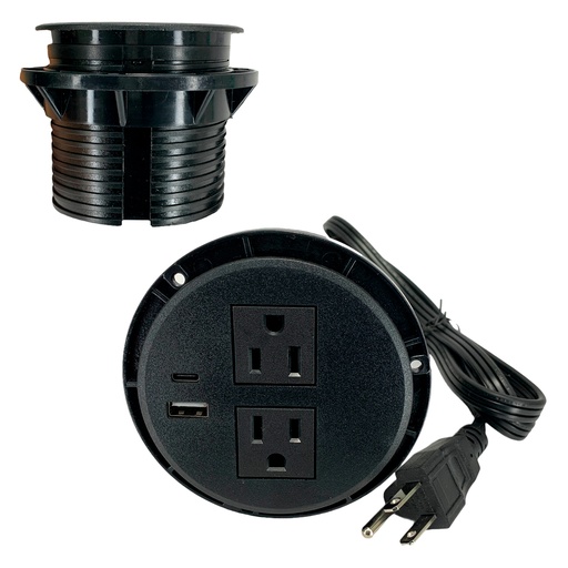 [11547] TOMACORRIENTE PARA ESCRITORIO CON PUERTO USB Y TIPO C 125V  3.33" TROEN