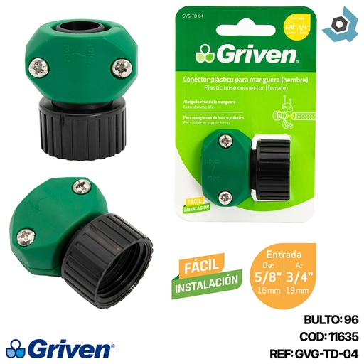 [11635] CONECTOR HEMBRA PARA MANGUERA 5/8" A 3/4" GRIVEN