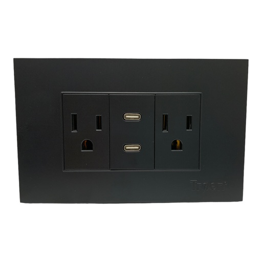 [11706] TOMACORRIENTE DOBLE CON 2 TIPO C NEGRO TROEN