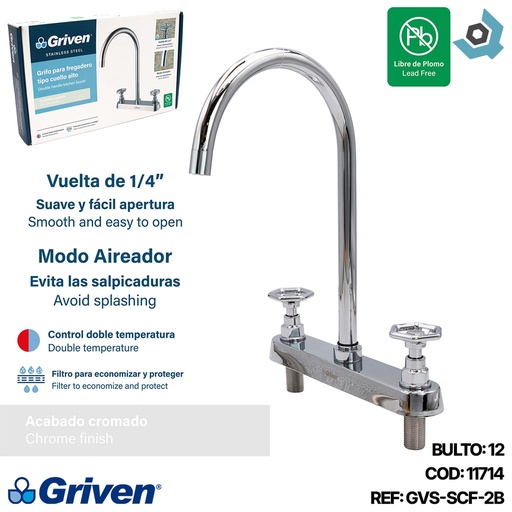 [11714] GRIFERIA PARA FREGADERO CROMADO ACERO INOXIDABLE GRIVEN