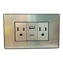 TOMACORRRIENTE DOBLE CON 1 USB Y 1 TIPO C ACERO INOXIDABLE TROEN