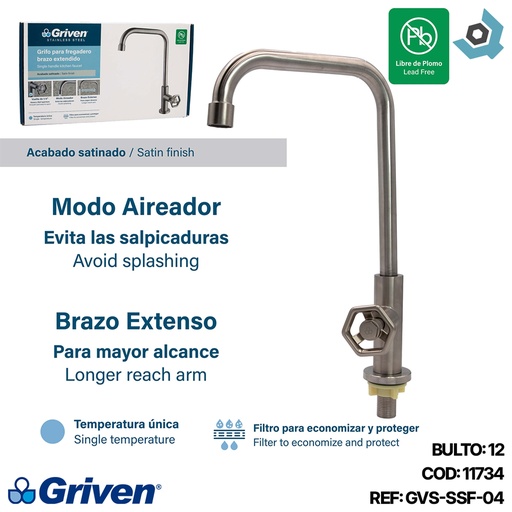 [11734] GRIFERIA PARA FREGADERO SATINADO ACERO INOXIDABLE GRIVEN