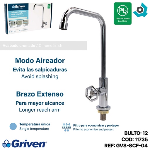 [11735] GRIFERIA PARA FREGADERO CROMADO ACERO INOXIDABLE GRIVEN