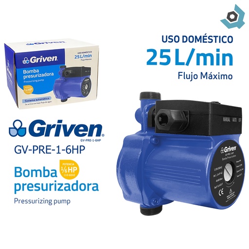 [12066] BOMBA DE AGUA PRESURIZADORA 1/6 HP GRIVEN