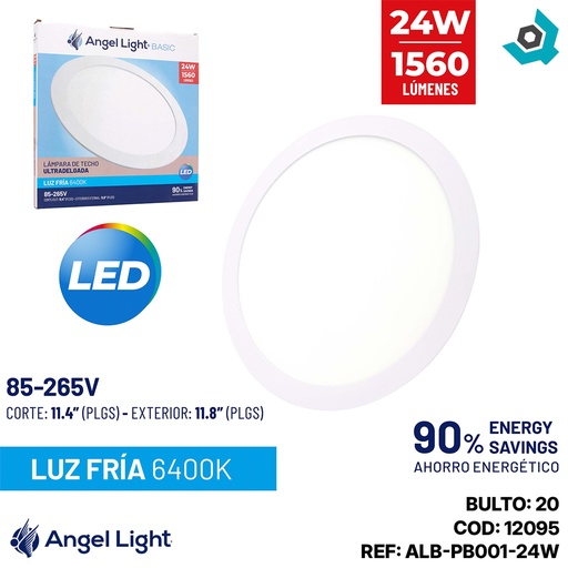 [12095] LAMPARA LED PARA EMPOTRAR REDONDA 24W 6400K ANGEL LIGHT BASIC