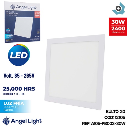 [12105] LAMPARA LED PARA EMPOTRAR CUADRADA 30W 6400K ANGEL LIGHT