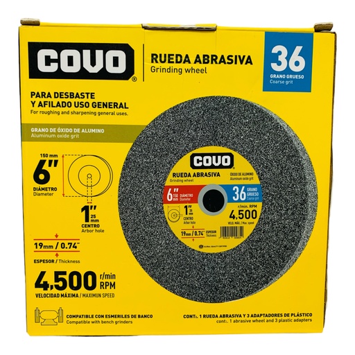 [12110] DISCO ABRASIVO PARA DESBASTE GRANO 36 X 6" X 19MM COVO