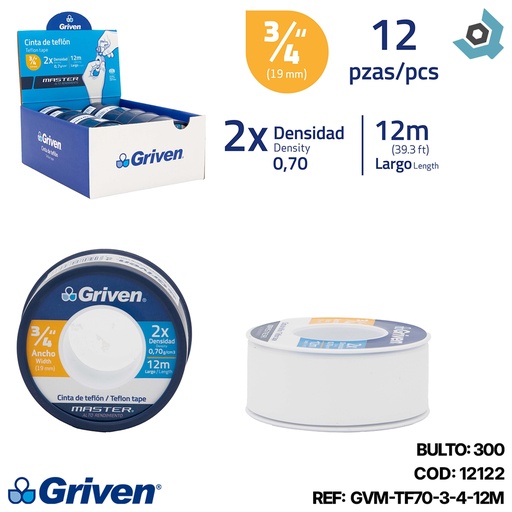 [12122] TEFLON 3/4" X 12M GRIVEN MASTER