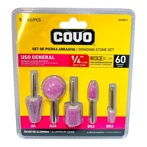 [12367] SET DE MECHAS ABRASIVAS 1/4" 5 PIEZAS COVO