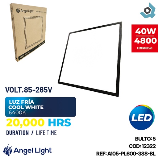 [12322] LAMPARA LED PARA EMPOTRAR 40W CUADRADA 38" 6400K ANGEL LIGHT