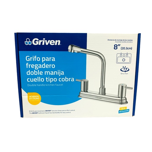 [12345] GRIFERIA PARA FREGADERO DOBLE MANIJA CUELLO TIPO COBRA GRIVEN