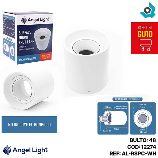 [12274] LAMPARA SPOT REDONDA SUPERFICIAL GU10 10.5CM BLANCO ANGEL LIGHT