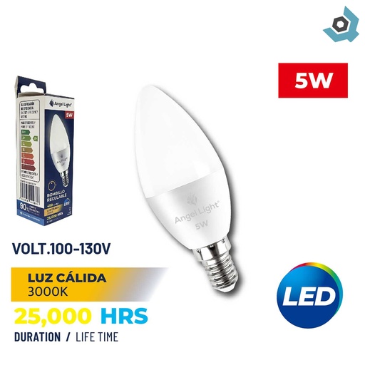 [12316] BOMBILLO LED REGULABLE 5W TIPO VELA 3000K ANGEL LIGHT