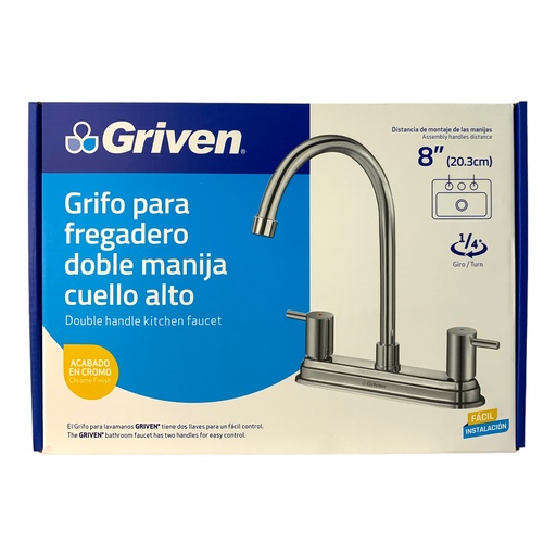 [12257] GRIFERIA PARA FREGADERO DOBLE MANIJA CUELLO ALTO GRIVEN