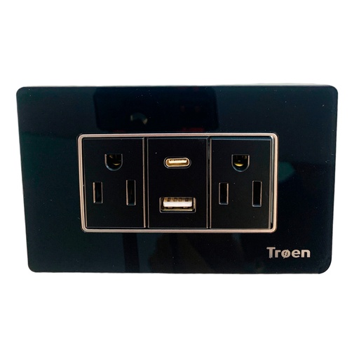 [12448] TOMACORRIENTE CON 1 USB Y 1 TIPO C DE ACRILICO NEGRO TROEN