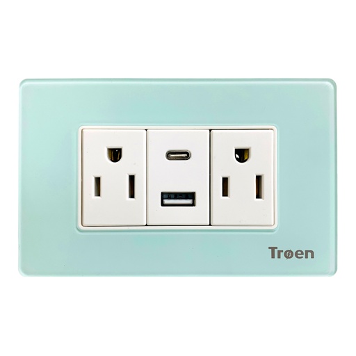 [12454] TOMACORRIENTE CON 1 USB Y 1 TIPO C DE ACRILICO VERDE AGUA