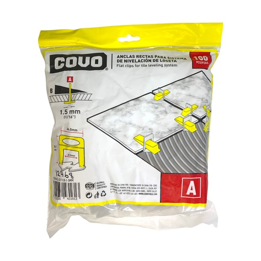 [12468] NIVELADORES PARA CERAMICAS 1.5MM 100 PZAS COVO