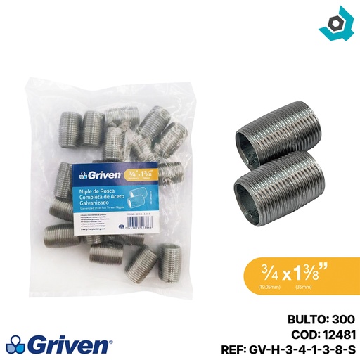 [12481] NIPLE ROSCA COMPLETA 3/4" X 1-3/8" GRIVEN