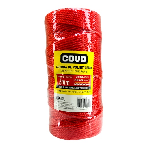 [12495] MECATILLO 2MM 200 METROS ROJO COVO