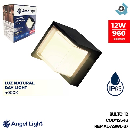 [12546] LAMPARA DE PARED CUADRADA 12W 4000K ANGEL LIGHT