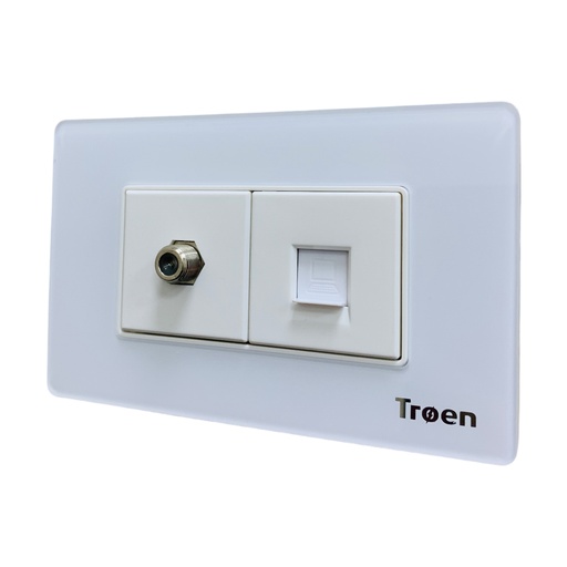 [12570] TOMA PARA CABLE COAXIAL Y RED RJ45 ACRILICO BLANCO TROEN