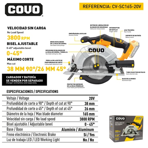 [12591] SIERRA CIRCULAR INALAMBRICO 20V COVO