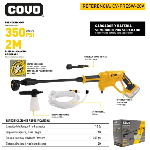 [12640] HIDROJET INALAMBRICO 20V COVO