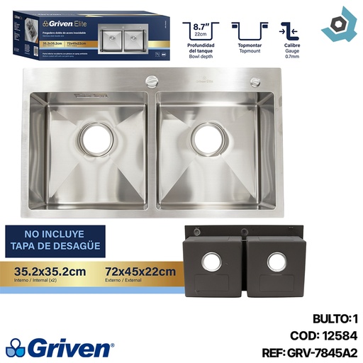 [12584] FREGADERO DOBLE ACERO INOXIDABLE GRIVEN ELITE