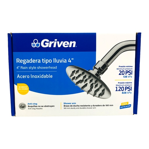 [12612] REGADERA TIPO LLUVIA 4" CROMADA REDONDA GRIVEN