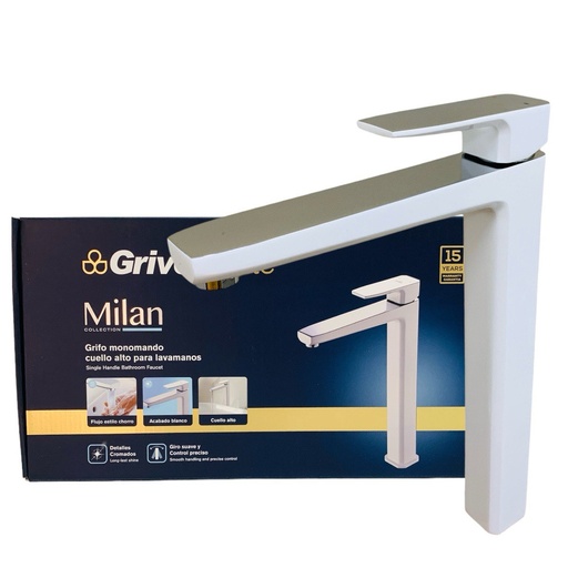 [12691] GRIFERIA CUELLO ALTO PARA LAVAMANOS BLANCO GRIVEN ELITE EDICION MILAN COLLECTION