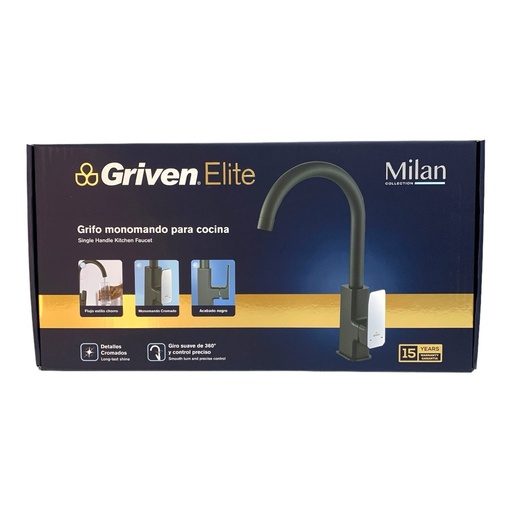 [12696] GRIFERIA PARA FREGADERERO NEGRO MATE GRIVEN ELITE EDICION MILAN COLLECTION