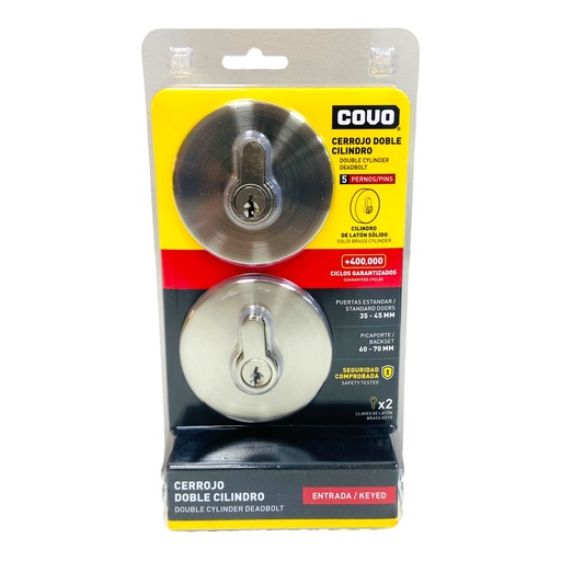 [12767] CERROJO DOBLE CILINDRO 45MM CUADRADO SATINADO COVO