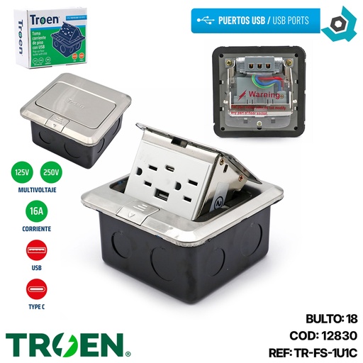 [12830] TOMACORRIENTE DE PISO CON USB TROEN