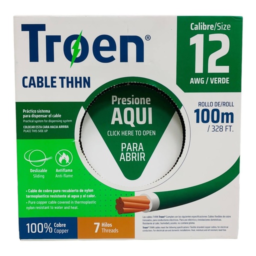 [12837] CABLE ELECTRICO 12 AWG VERDE 7 HILOS TROEN