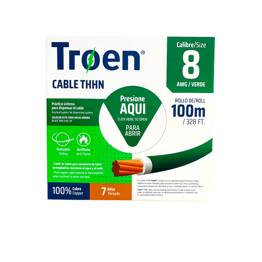 [12874] CABLE ELECTRICO 8 AWG VERDE 7 HILOS TROEN