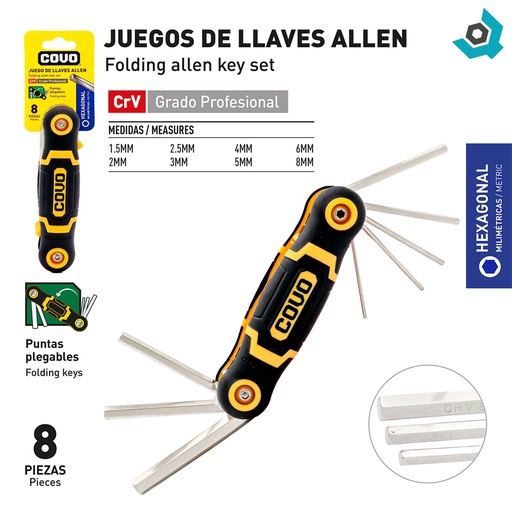 [12938] JUEGOS DE LLAVES ALLEN HEXAGONAL 8 PZAS COVO