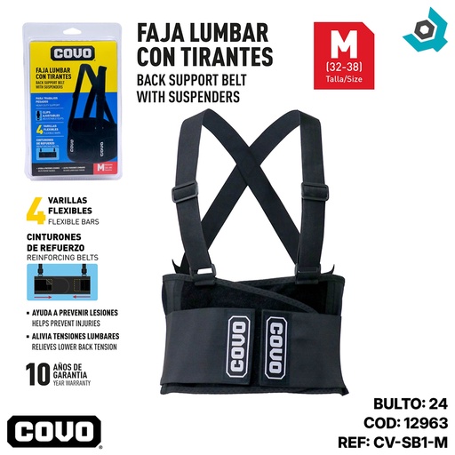[12963] FAJA LUMBAR CON TIRANTES TALLA M COVO