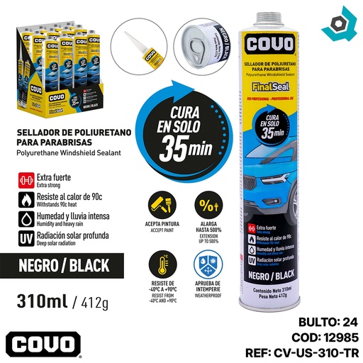 [12985] SELLADOR DE POLIURETANO PARA PARABRISAS NEGRO 310ML COVO