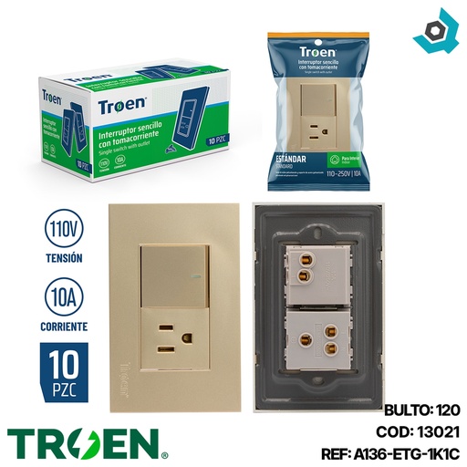 [13021] APAGADOR CON TOMA DORADO TROEN