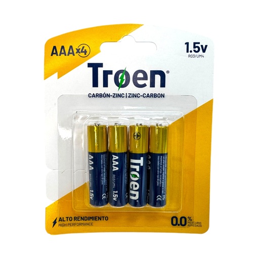 [13044] BATERIAS AAA CARBON-ZINC 4PZAS TROEN