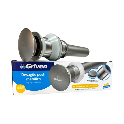 [13056] DESAGUE PUSH METALICO SIN REBOSADERO SATINADO GRIVEN