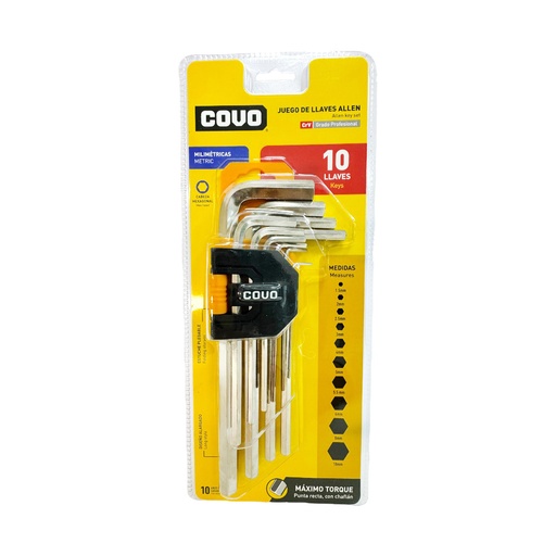 [13061] JUEGO DE LLAVES ALLEN MAXIMO TORQUE 10PZAS COVO
