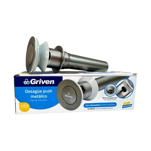 [13077] DESAGUE PUSH METALICO CON REBOSADERO SATINADO GRIVEN