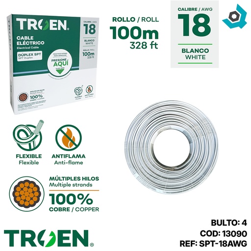 [13090] CABLE 18 AWG BLANCO DUPLEX SPT TROEN